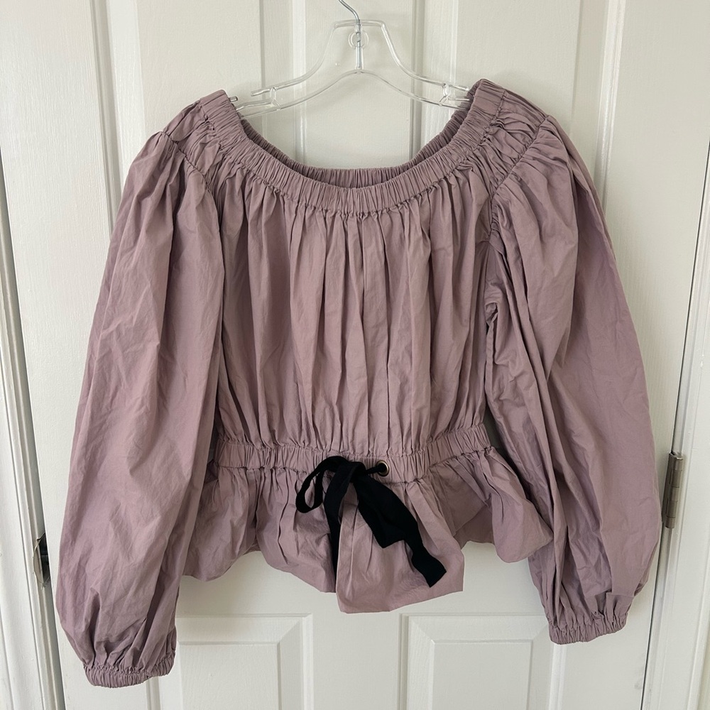 Ulla Johnson Kira Blouse Cotton Peasant Lavender Bow Off The Shoulder - Picture 2 of 5